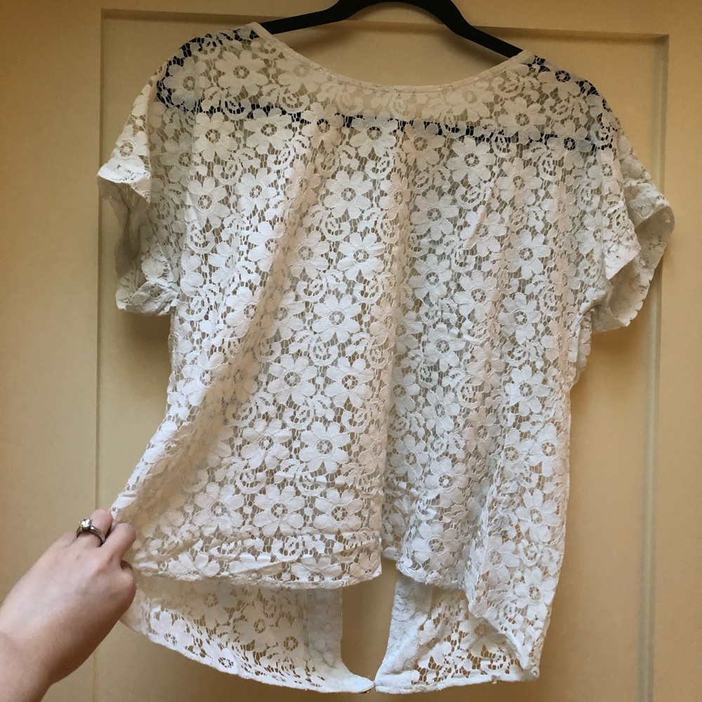 Lace eyelet blouse with open back
